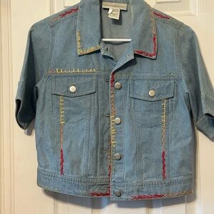 Jean jacket with rainbow three so cute